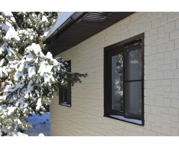 Фасадные панели Grand Line Крупный камень Classic молочный