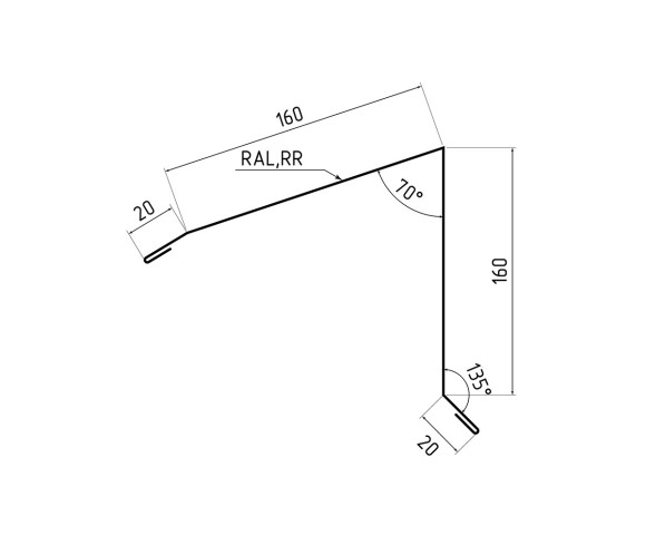 Конек для односкатной фальцевой кровли 160х160 Pural RAL 3005