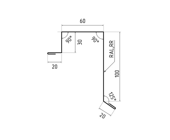 Планка торцевая 100х60 MAT RAL 3005 для фальцевой кровли
