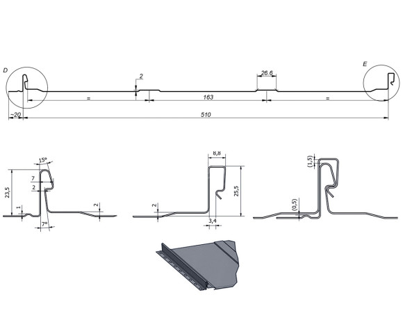 Фальцевая панель (клик-замок) с П-профилем 0.5 Полиэстер двусторонний RAL 7024