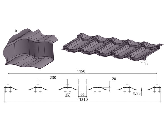 Металлочерепица Супер KRONA 0.5 Полиэстер RR-32