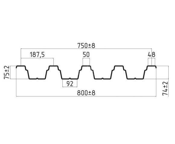 Профнастил кровельный Н-75 0.5 Pural RAL 7024