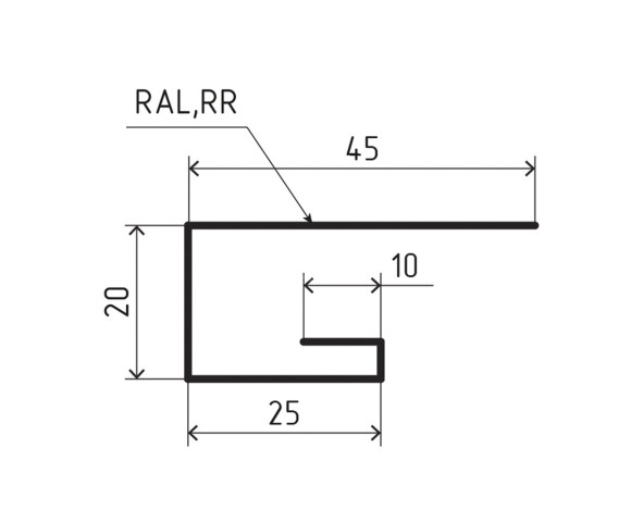 Планка завершающая (J-профиль) 45х20х25 для сайдинга Полиэстер RAL 9002