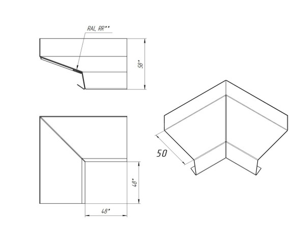 Отлив оконный угловой внешний 50 MAT RAL 7024