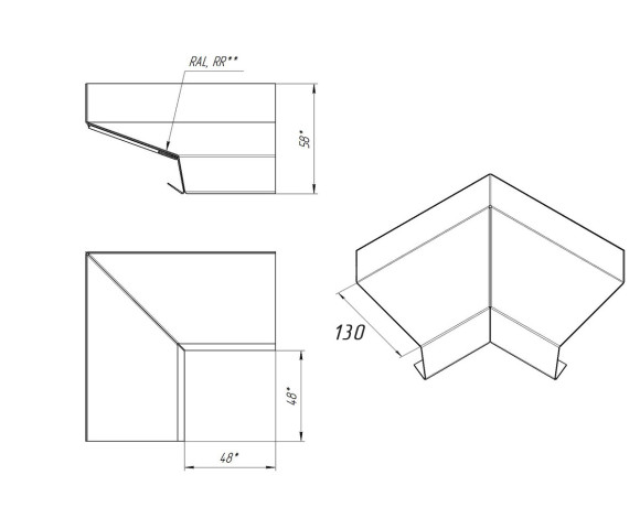 Отлив оконный угловой внешний 130 Полиэстер RAL 6002