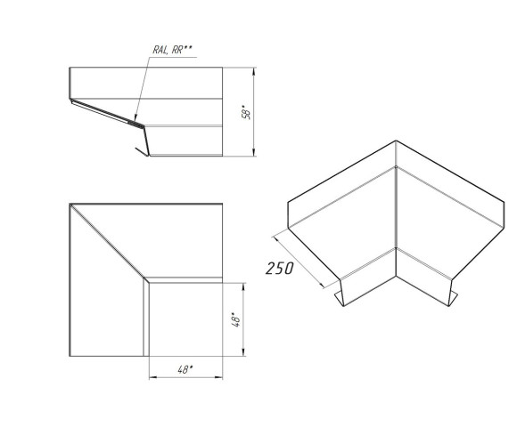 Отлив оконный угловой внешний 250 MAT RAL 3005