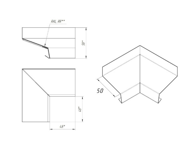 Отлив оконный угловой внутренний 50 MAT RAL 7024
