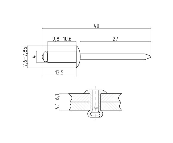 Заклепка 4.0х10 мм Полиэстер RAL 3005