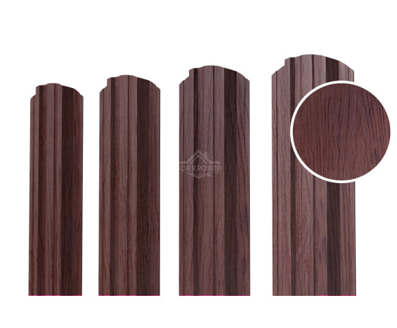 Евроштакетник П-Премиум фигурный 0.5 Printech двусторонний Темное дерево