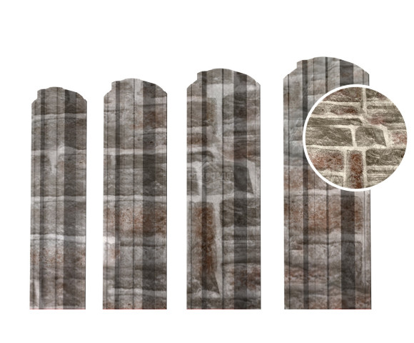 Евроштакетник П-Премиум фигурный 0.5 Printech Камень песчаник