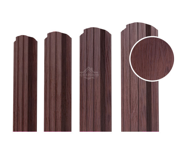 Евроштакетник П-образный фигурный 0.5 Printech двусторонний Темное дерево