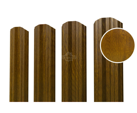 Евроштакетник М-образный фигурный 0.5 Printech двусторонний Золотой дуб