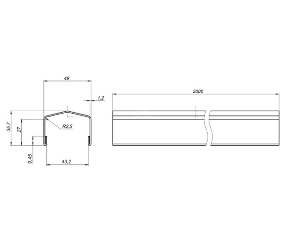 Профиль горизонтальный 0.5 Полиэстер RAL 7004